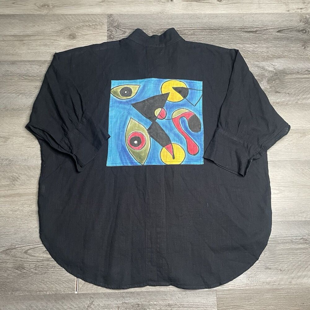 Vtg Dilemma Art To Wear  Shirt Hand Woven Organic Cotton Abtract Eye One Size